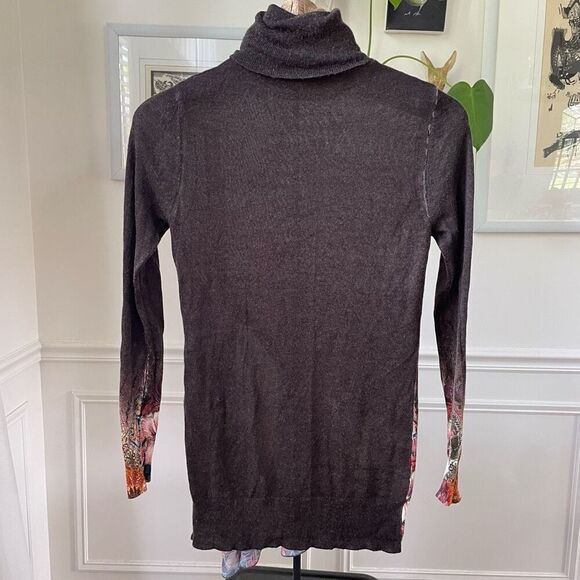 Desigual Long Freya Turtleneck Tunic Sweater Knit Chiffon $122 M - Picture 7 of 8